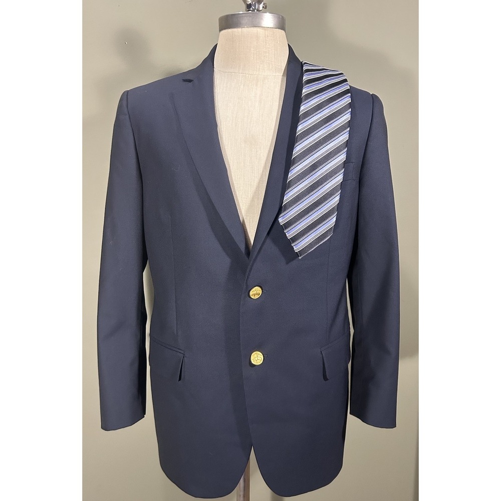 Brooks Brothers Blazer Loro Piana 1818 Fitzgerald Gold Button Navy Blue Sz 40S
